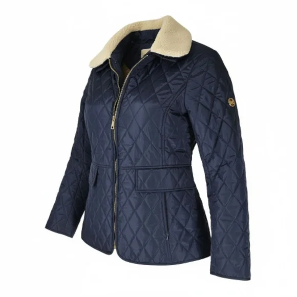 MICHAEL Michael Kors Navy Quilted Puffer with Cream Collar - Picture 2 of 10